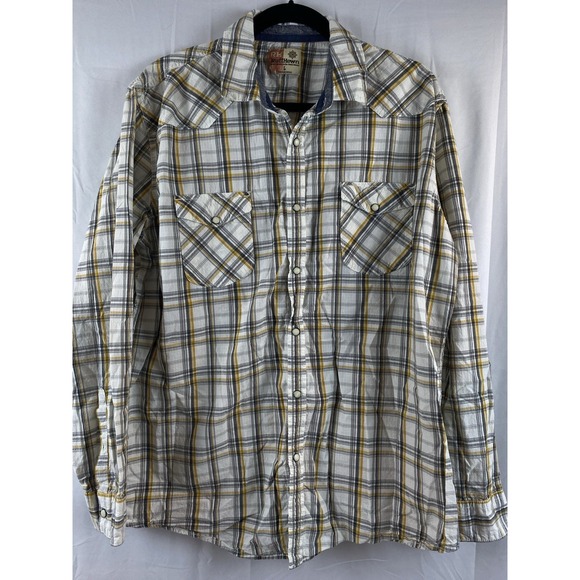 Men's Long Sleeve Gray Orange Western Pearl Snap‎ Size Large - Picture 1 of 10
